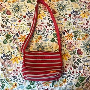 Stylish Red and White Striped Shoulder Bag